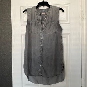 Merona - Lyocell Gray Chambray Sleeveless Button Down Tunic - Medium